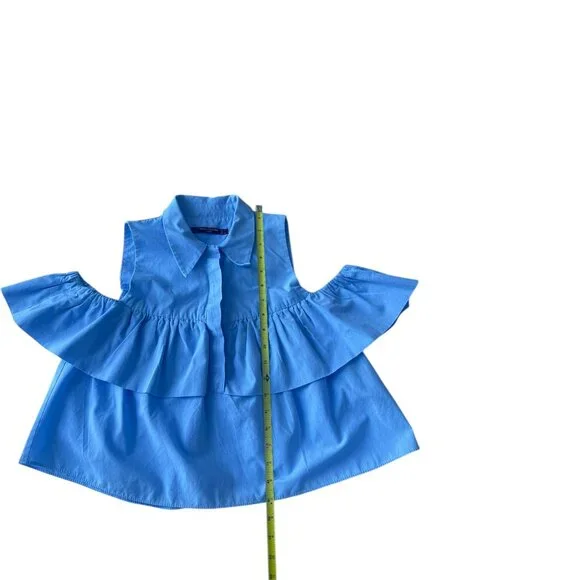 Zara blue ruffle button up off the shoulder top Size Small women's - Picture 7 of 12